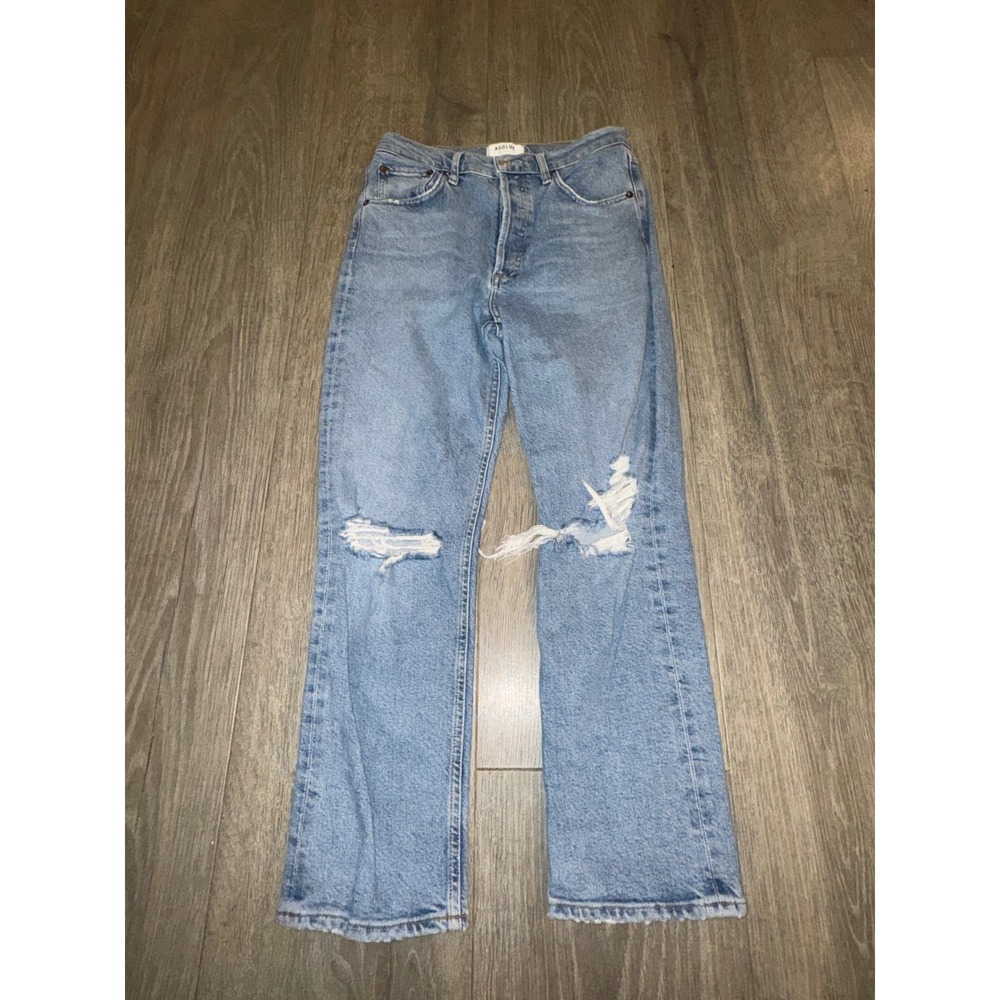 AGOLDE Riley High Rise Straight Crop Distressed Jeans Light Wash 26 A056B-1255